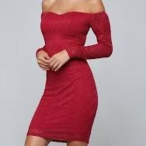 BEBE OFF THE SHOULDER LACE DRESS